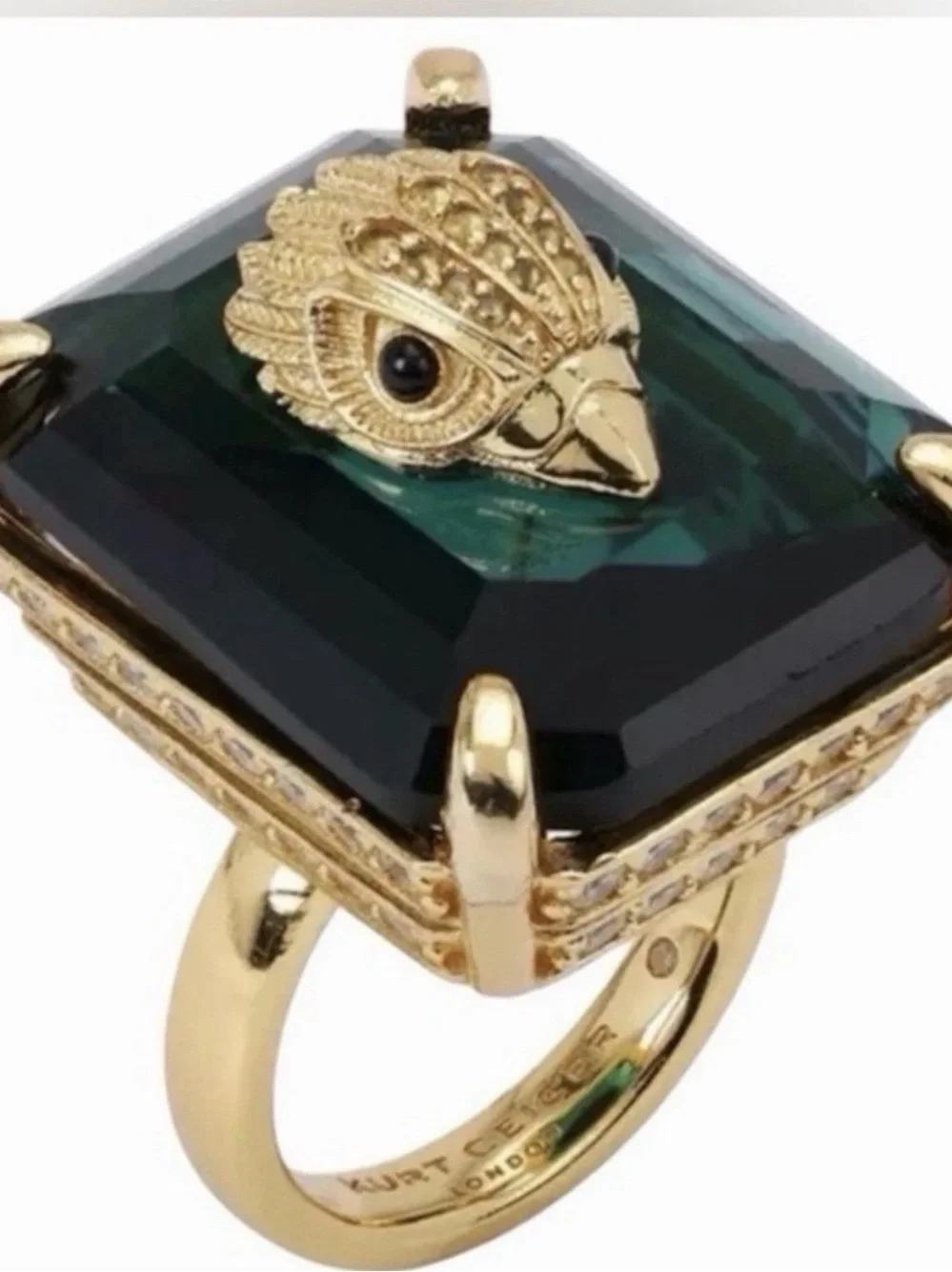 Kurt Geiger London XL Cocktail Emerald Green Ring Sz 7 - Picture 5 of 7